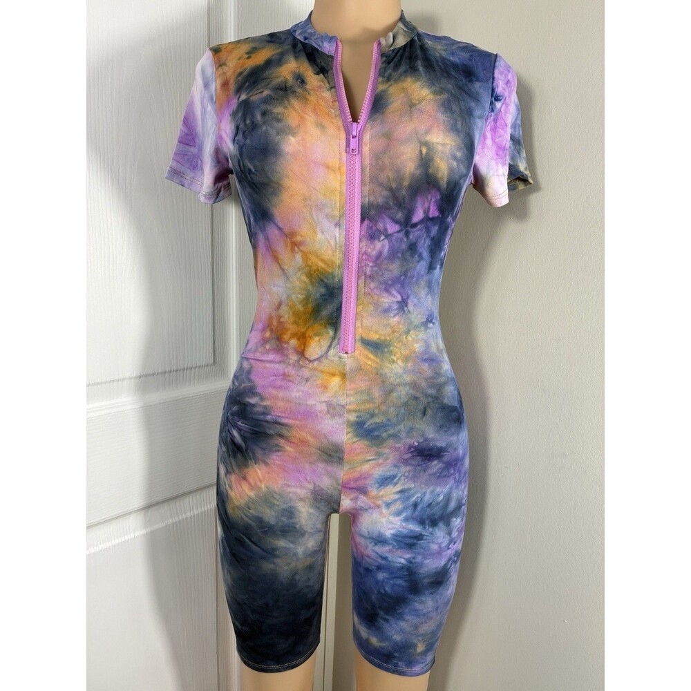 NEW Womens Cycling Shorts Bodysuit sz M active one piece colorblock biker zipper